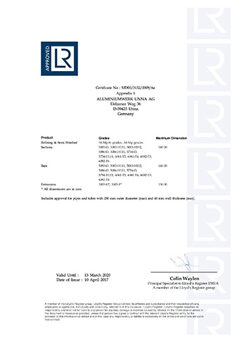 英国劳氏船级社船用铝合金精炼及半成品、-型材、棒材和挤压件制造商认证